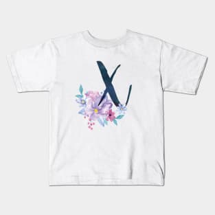 Floral Monogram X Pretty Lilac Bouquet Kids T-Shirt